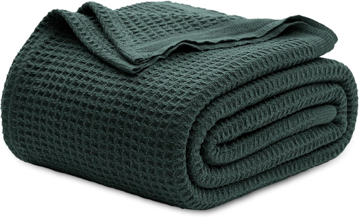 Cotton Throw Blanket Long-Staple Waffle Weave Machine Washable