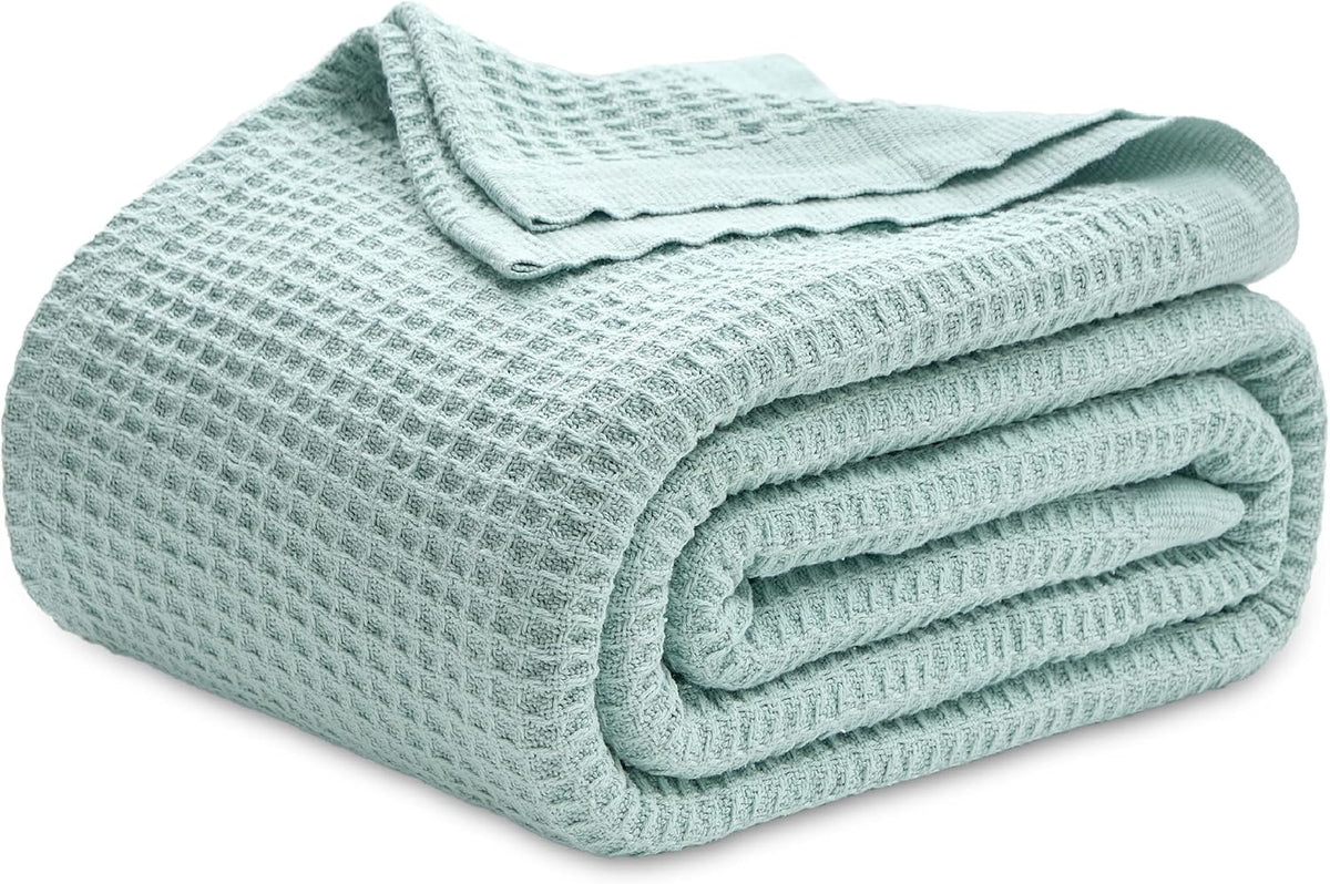 Cotton Throw Blanket Long-Staple Waffle Weave Machine Washable