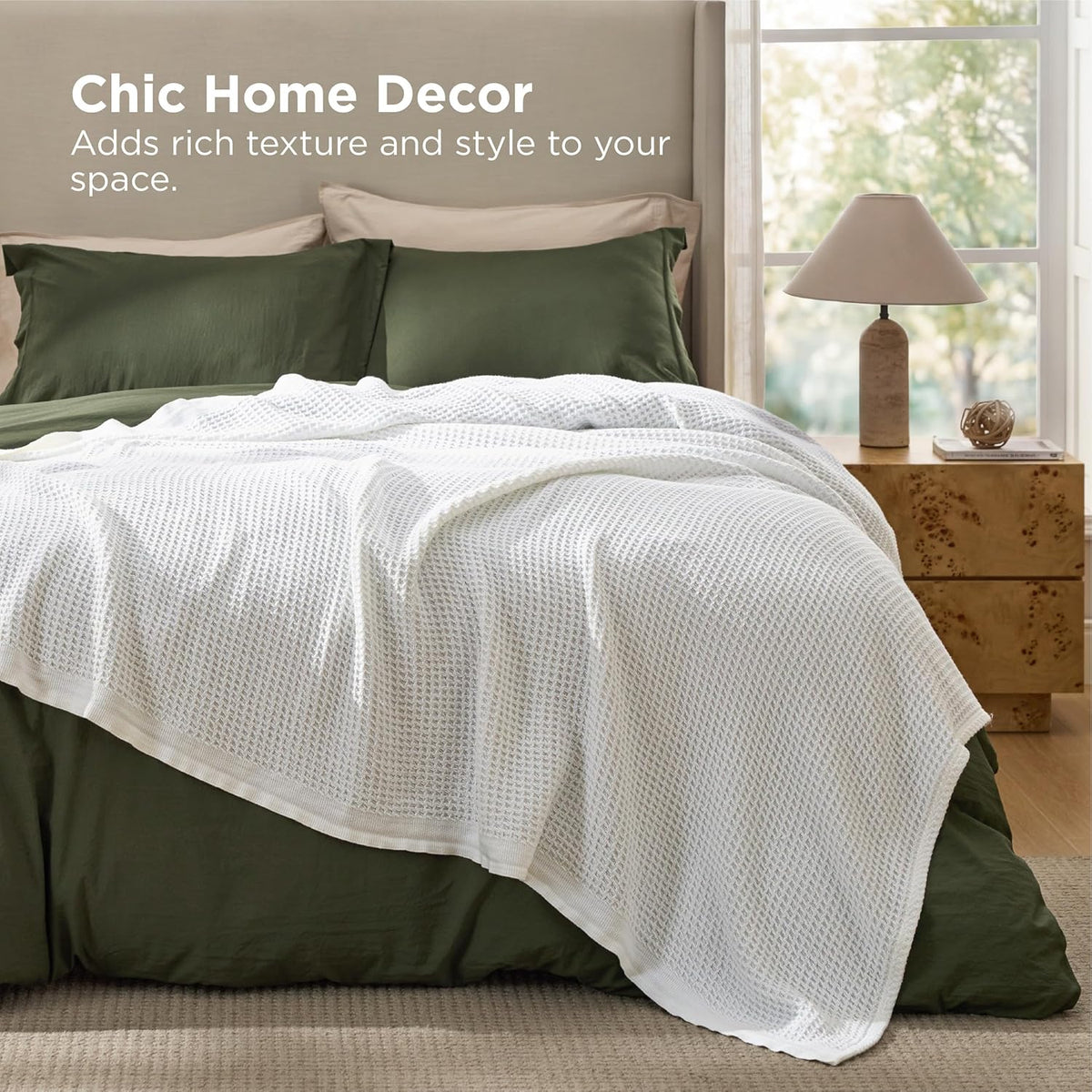 Cotton Throw Blanket Long-Staple Waffle Weave Machine Washable