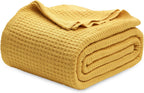 Cotton Throw Blanket Long-Staple Waffle Weave Machine Washable