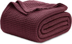 Cotton Throw Blanket Long-Staple Waffle Weave Machine Washable
