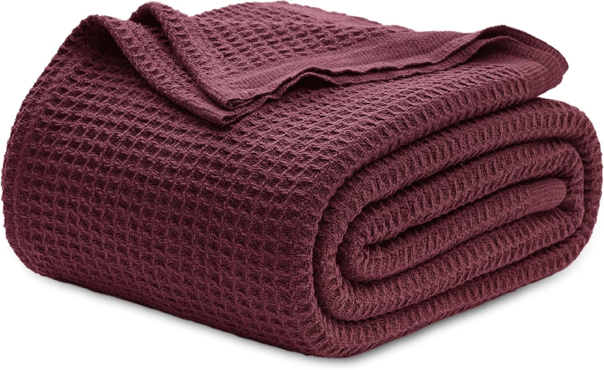 Cotton Throw Blanket Long-Staple Waffle Weave Machine Washable