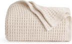 Cotton Throw Blanket Long-Staple Waffle Weave Machine Washable