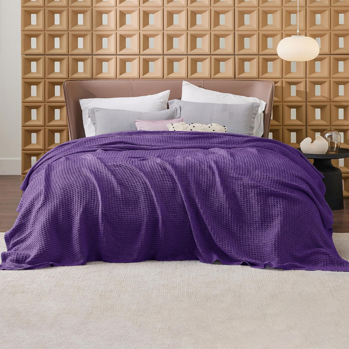 Cotton Throw Blanket Long-Staple Waffle Weave Machine Washable