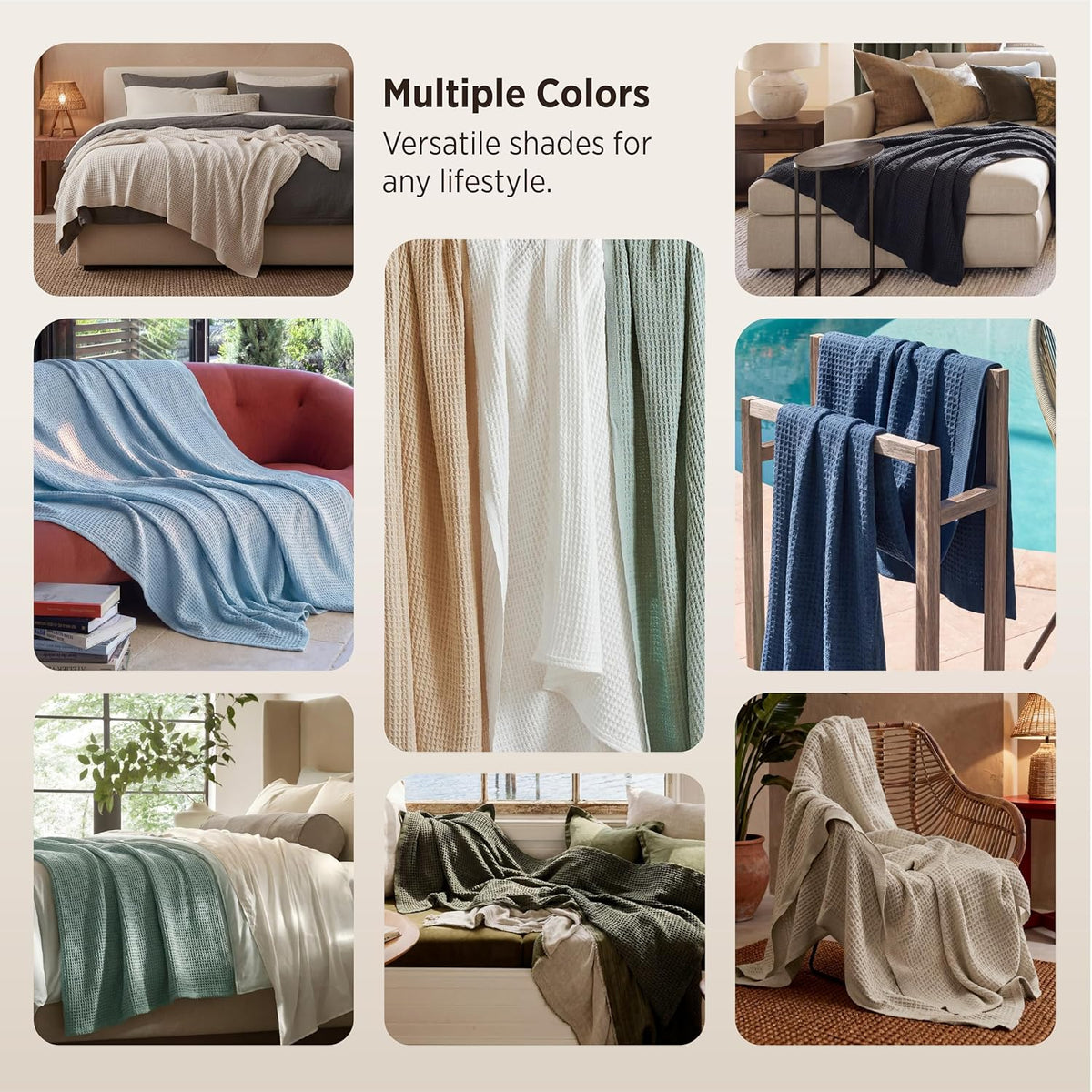 Cotton Throw Blanket Long-Staple Waffle Weave Machine Washable