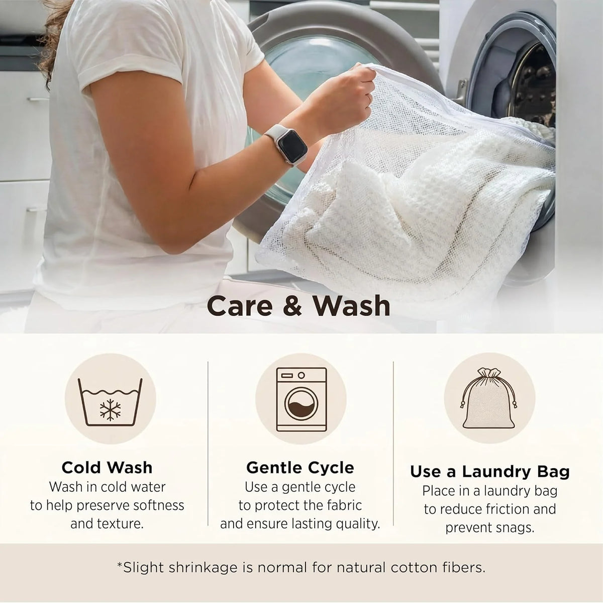 Cotton Throw Blanket Long-Staple Waffle Weave Machine Washable