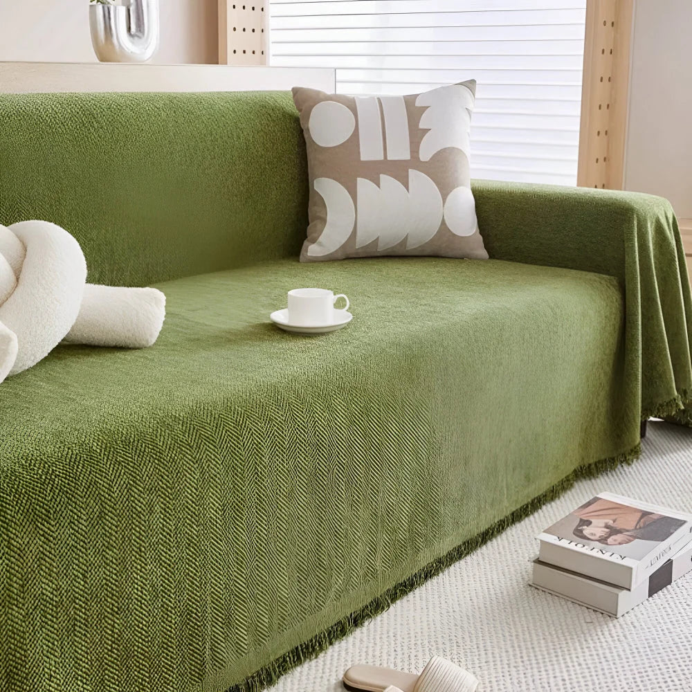 Couch Cover Textured Fabric Tassel Edge Machine Washable