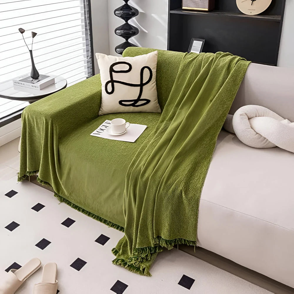 Couch Cover Textured Fabric Tassel Edge Machine Washable