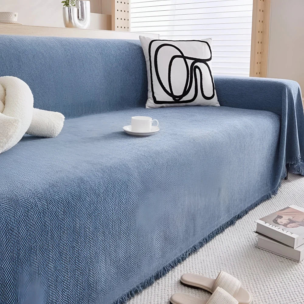Couch Cover Textured Fabric Tassel Edge Machine Washable