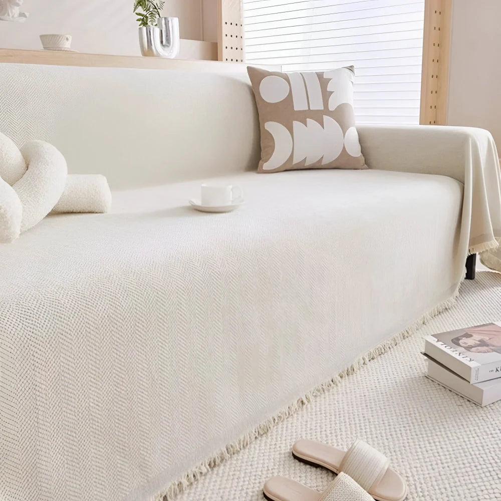 Couch Cover Textured Fabric Tassel Edge Machine Washable