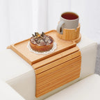 Couch Cup Holder Tray Foldable Bamboo Anti-Slip Base