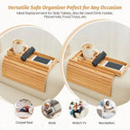 Couch Cup Holder Tray Foldable Bamboo Anti-Slip Base