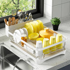 Countertop Dish Drying Rack Built-In Cutlery Holder & Drainage-Friendly