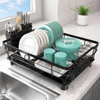 Countertop Dish Drying Rack Built-In Cutlery Holder & Drainage-Friendly