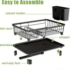 Countertop Dish Drying Rack Built-In Cutlery Holder & Drainage-Friendly