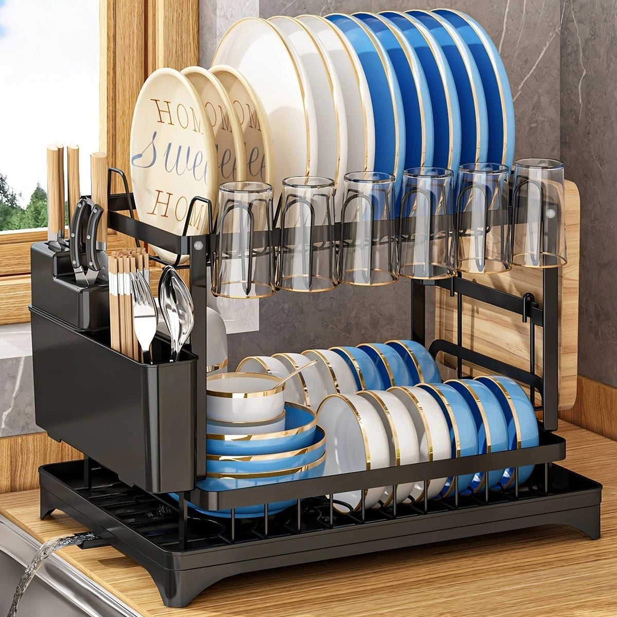 Countertop Dish Rack Stainless Steel Space-Saving Plate & Cutlery Organizer