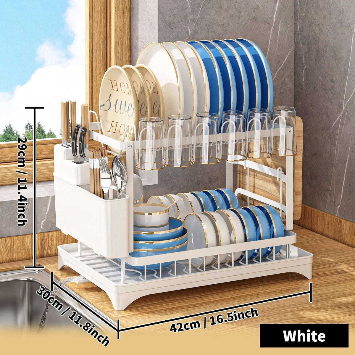 Countertop Dish Rack Stainless Steel Space-Saving Plate & Cutlery Organizer