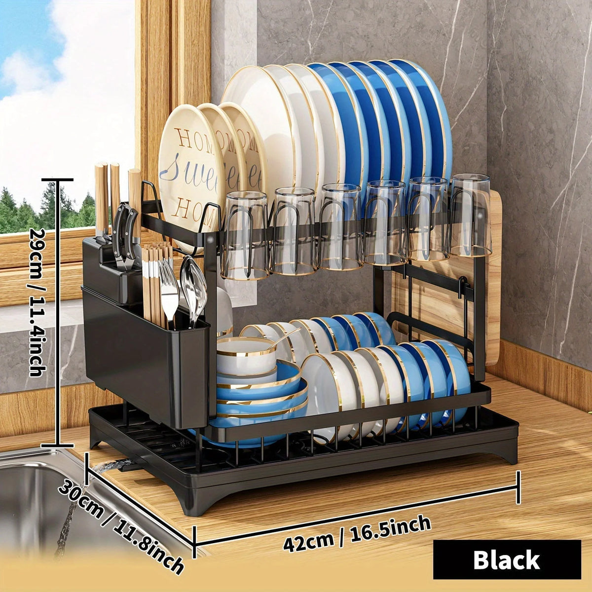 Countertop Dish Rack Stainless Steel Space-Saving Plate & Cutlery Organizer