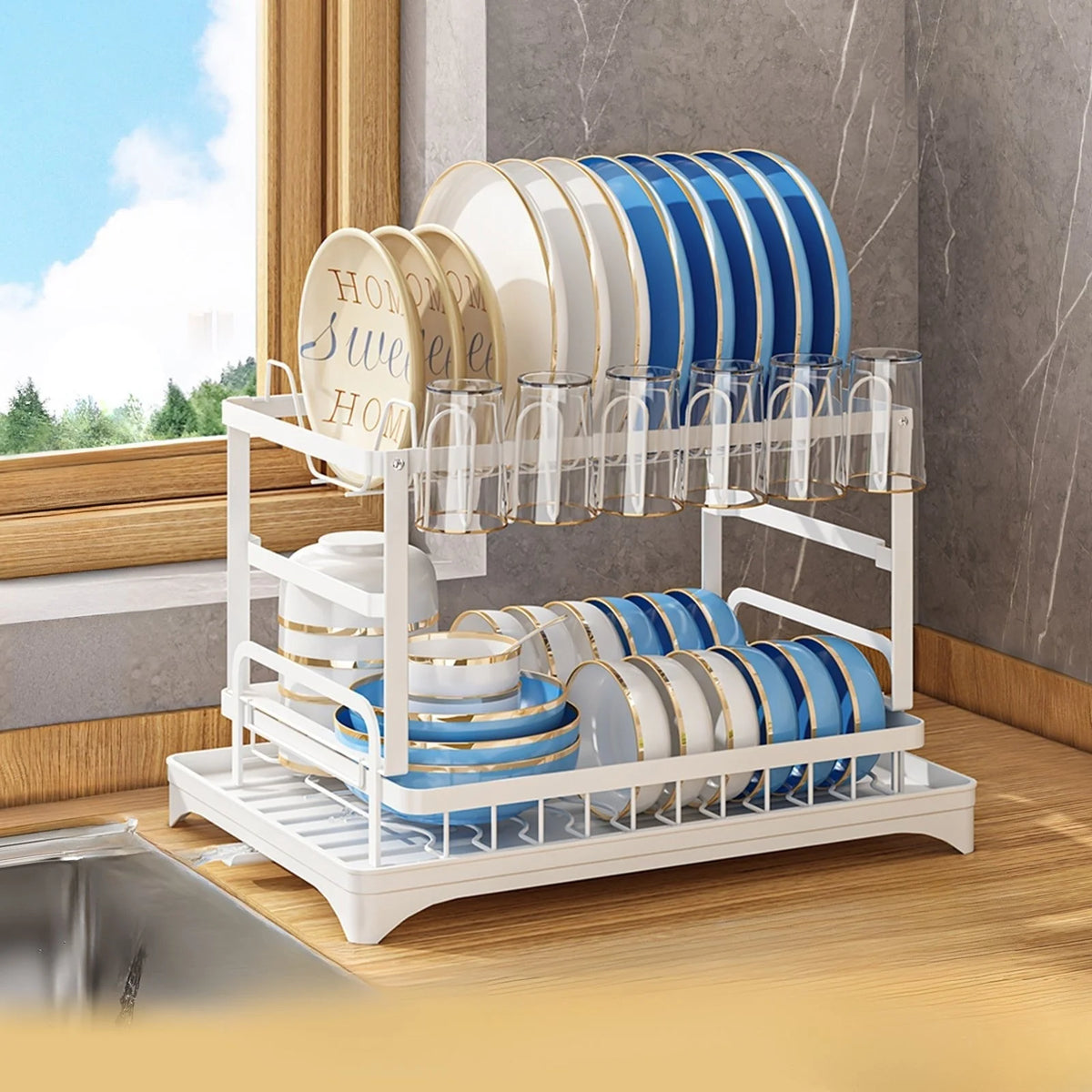 Countertop Dish Rack Stainless Steel Space-Saving Plate & Cutlery Organizer