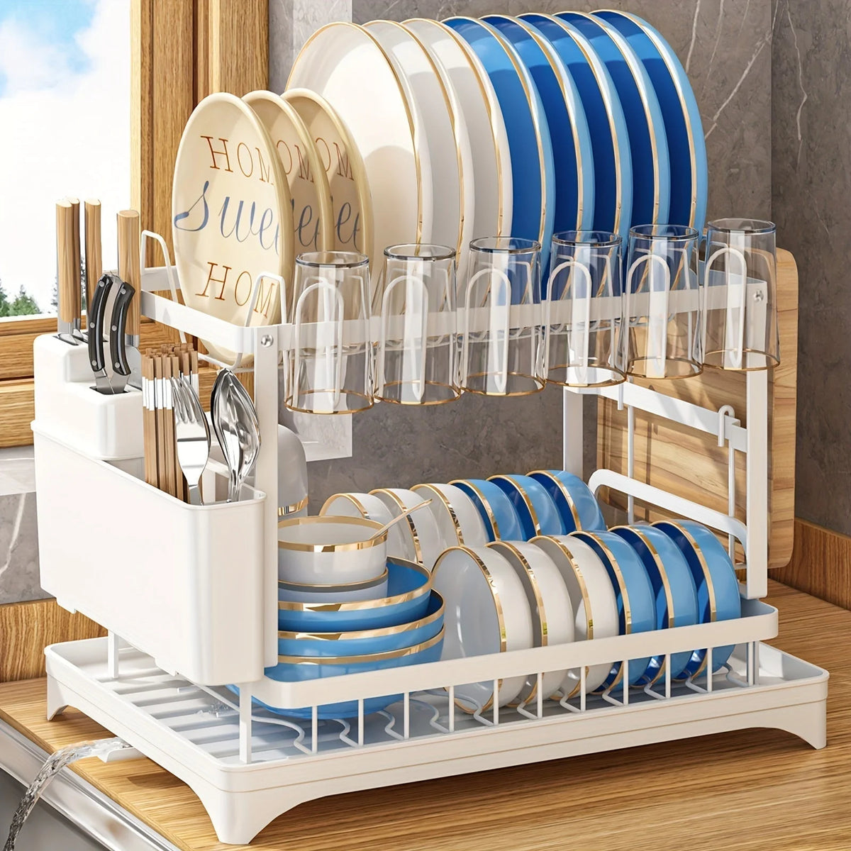 Countertop Dish Rack Stainless Steel Space-Saving Plate & Cutlery Organizer
