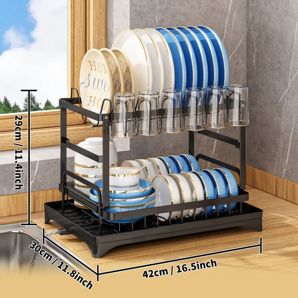 Countertop Dish Rack Stainless Steel Space-Saving Plate & Cutlery Organizer