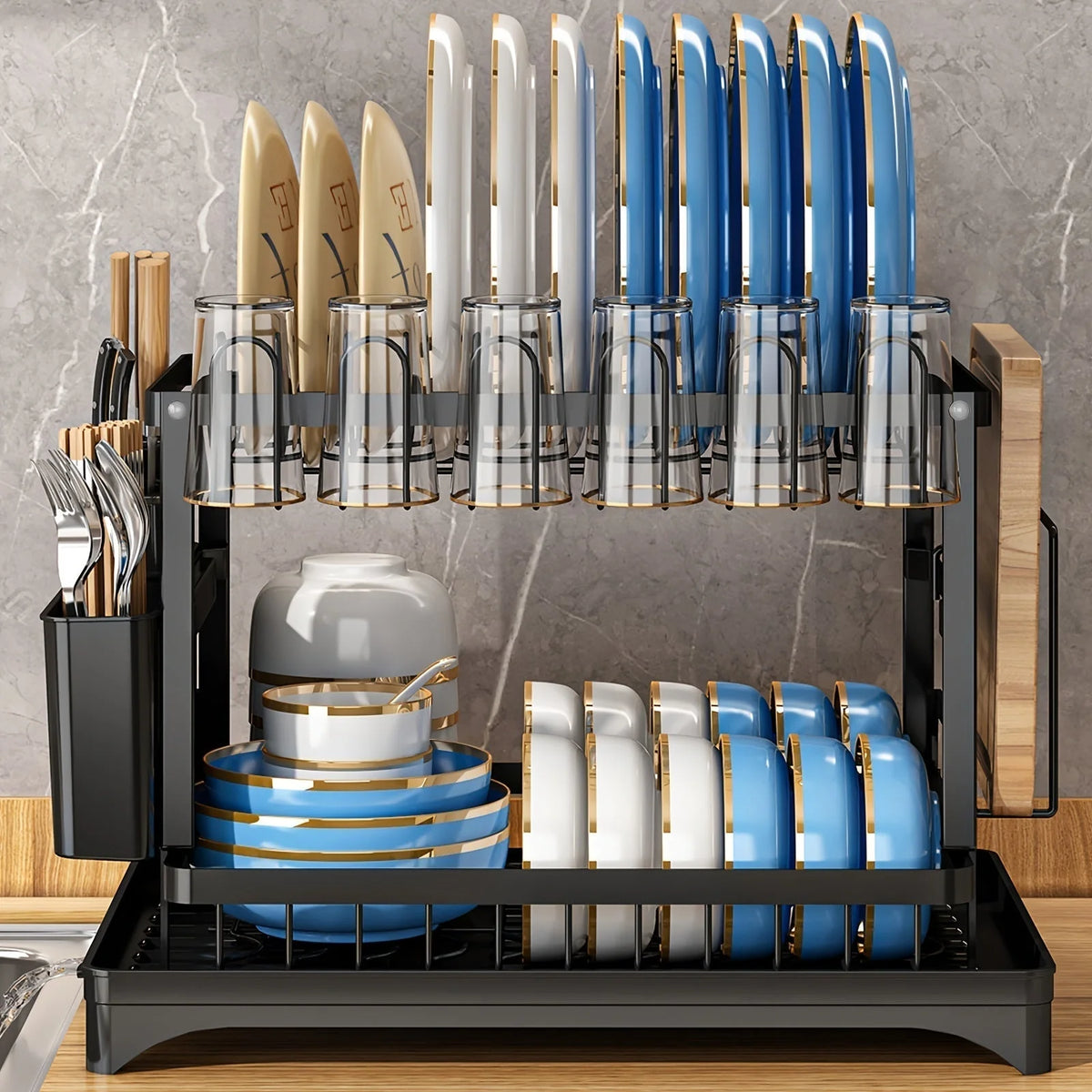 Countertop Dish Rack Stainless Steel Space-Saving Plate & Cutlery Organizer