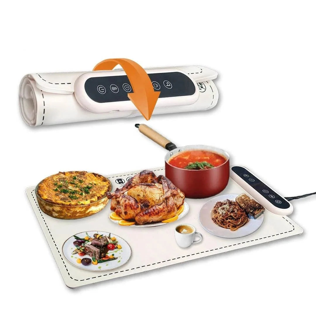 Countertop Food Warmer Mat Silicone Nano-Coated Adjustable Temperature Roll-Up