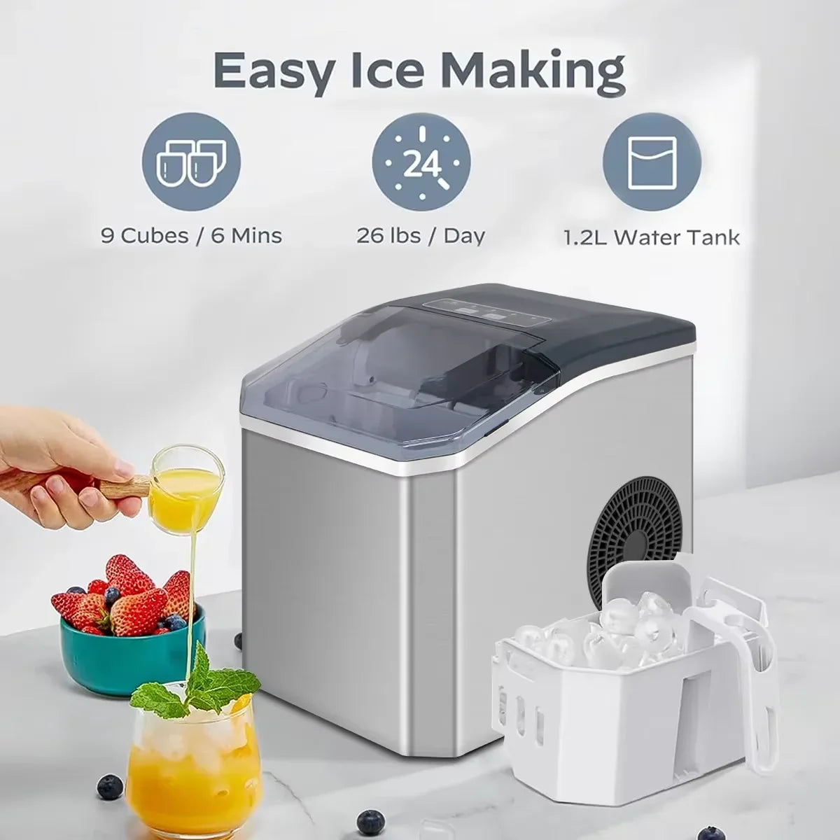 Countertop Ice Maker Self-Cleaning & Ultra-Quiet 15kg Daily