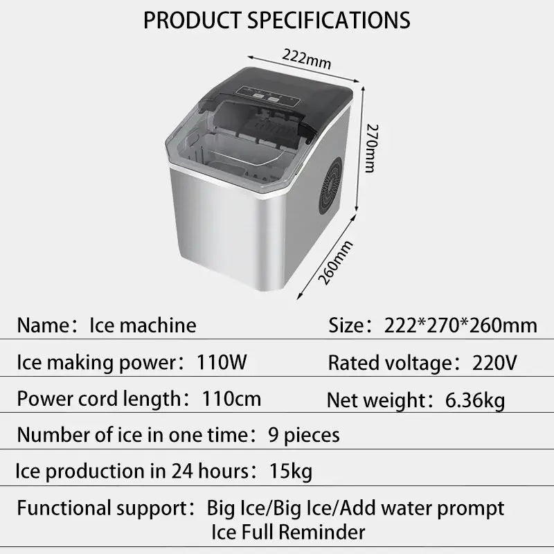 Countertop Ice Maker Self-Cleaning & Ultra-Quiet 15kg Daily