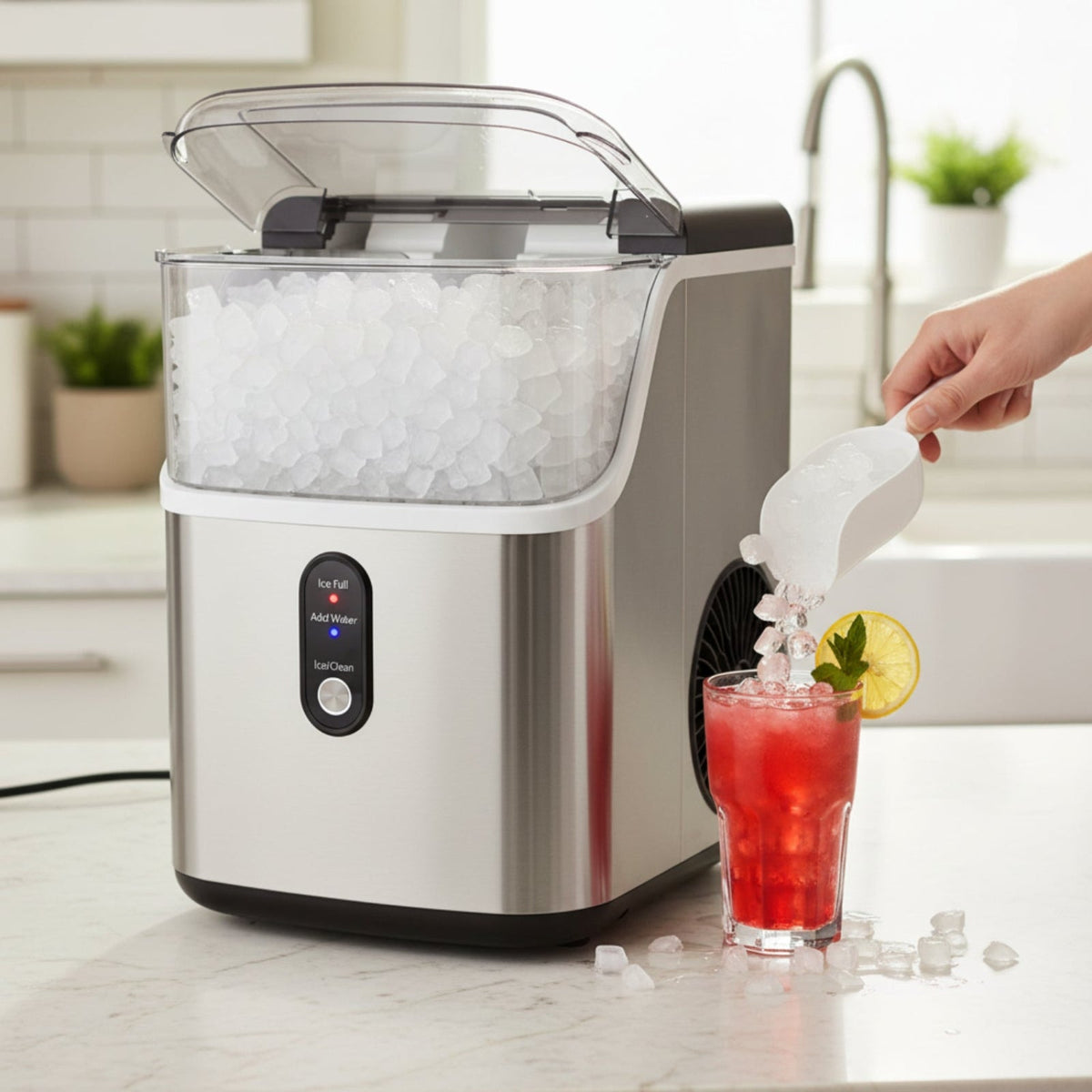 Countertop Nugget Ice Maker Soft Chewable Ice Self-Cleaning Compact