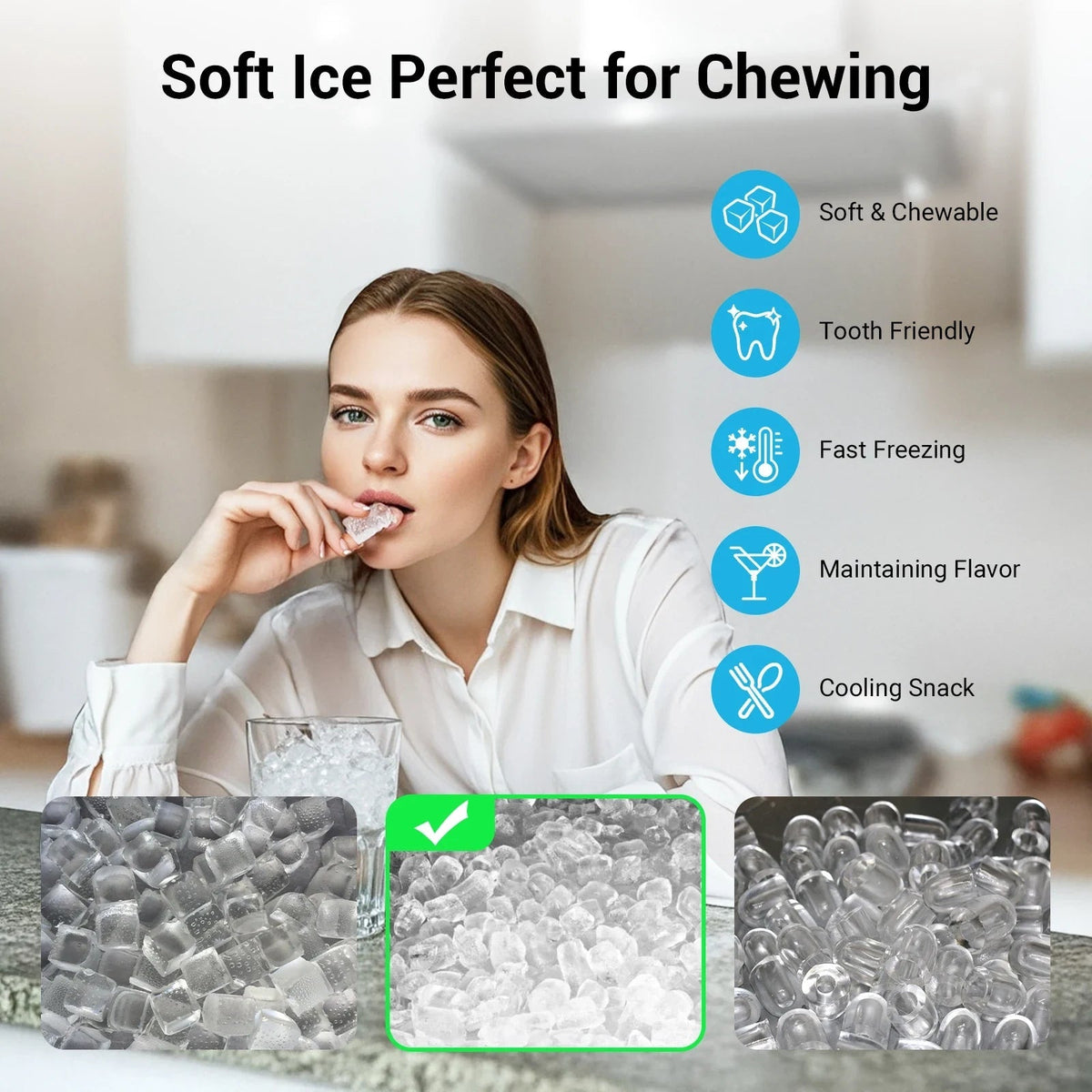 Countertop Nugget Ice Maker Soft Chewable Ice Self-Cleaning Compact