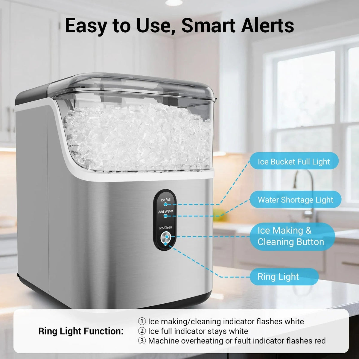 Countertop Nugget Ice Maker Soft Chewable Ice Self-Cleaning Compact