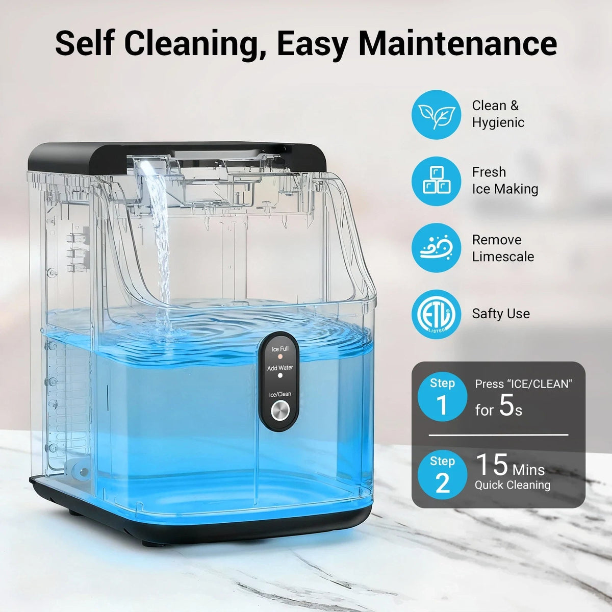 Countertop Nugget Ice Maker Soft Chewable Ice Self-Cleaning Compact