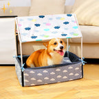 Covered Pet Bed Fleece Draft-Blocking Removable Cushion