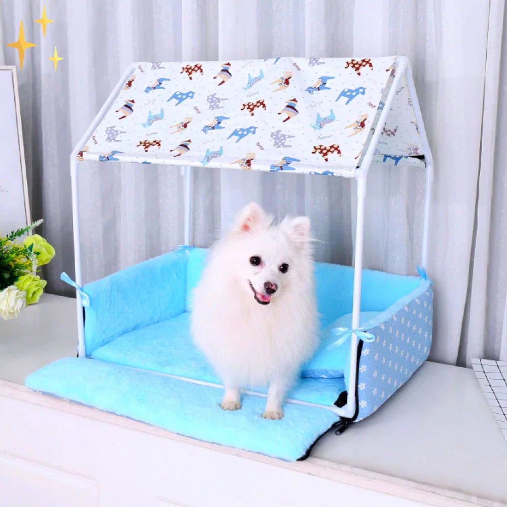 Covered Pet Bed Fleece Draft-Blocking Removable Cushion