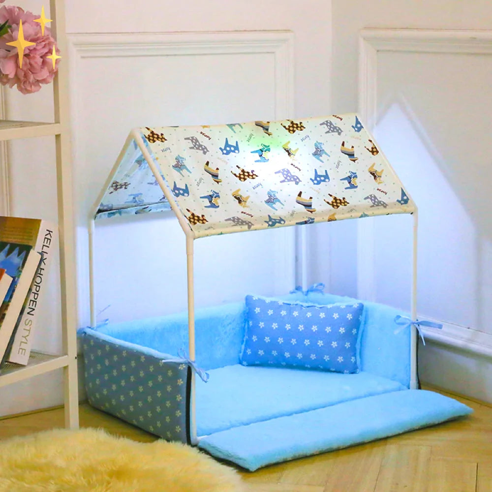 Covered Pet Bed Fleece Draft-Blocking Removable Cushion