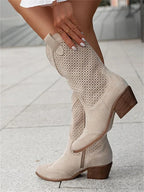 Cowboy Boots Mid-Calf Breathable Leather & Soft Lining