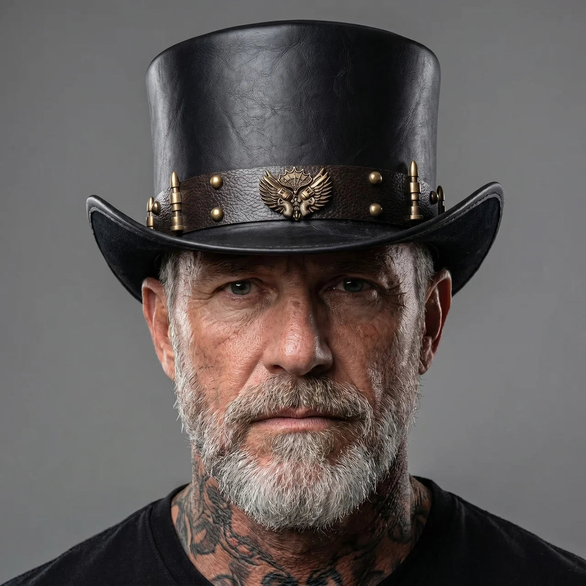 Cowboy Hat High Crown Curved Brim Metal Accent Band