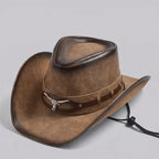 Cowboy Hat Wide Brim Longhorn Accent Adjustable Chin Cord