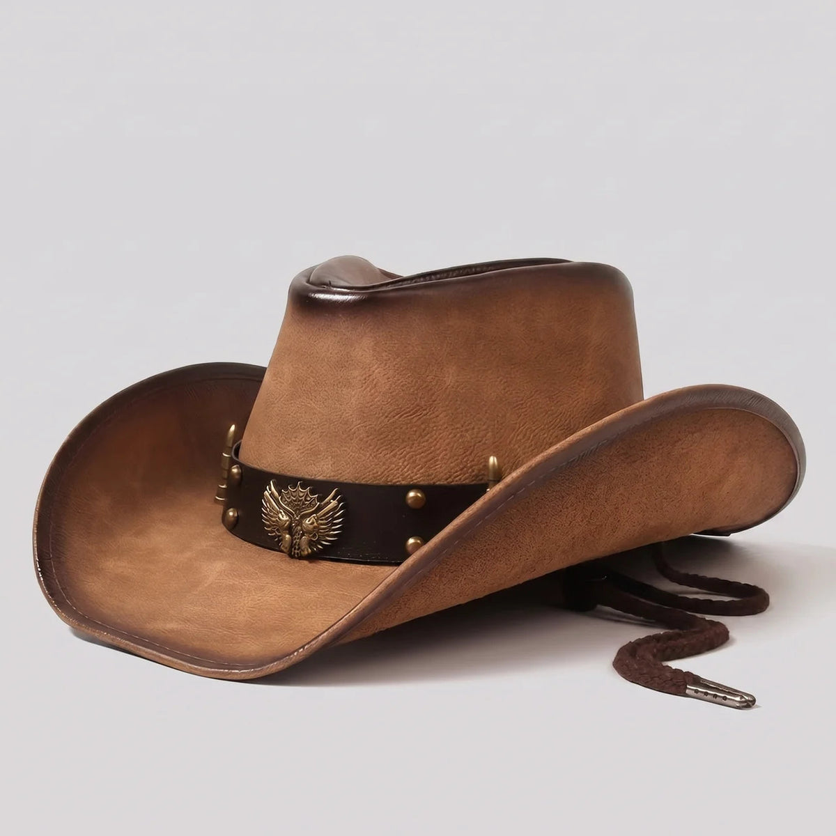 Cowboy Hat Wide Brim Structured Crown Antique Metal Accents