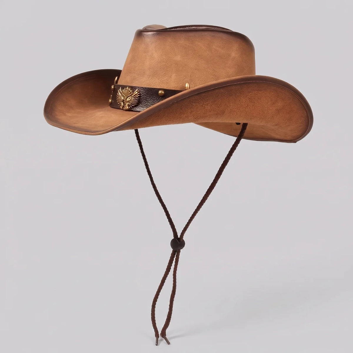 Cowboy Hat Wide Brim Structured Crown Antique Metal Accents