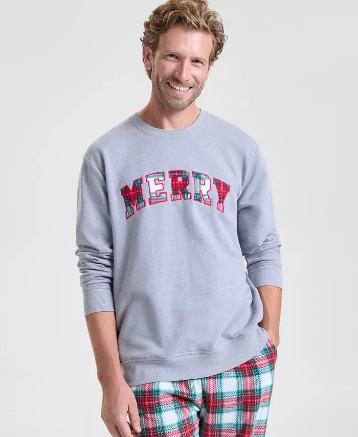 Crewneck Sweatshirt Plaid Appliqué Cotton-Blend Hip-Length