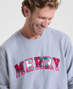 Crewneck Sweatshirt Plaid Appliqué Cotton-Blend Hip-Length