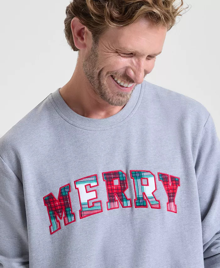 Crewneck Sweatshirt Plaid Appliqué Cotton-Blend Hip-Length