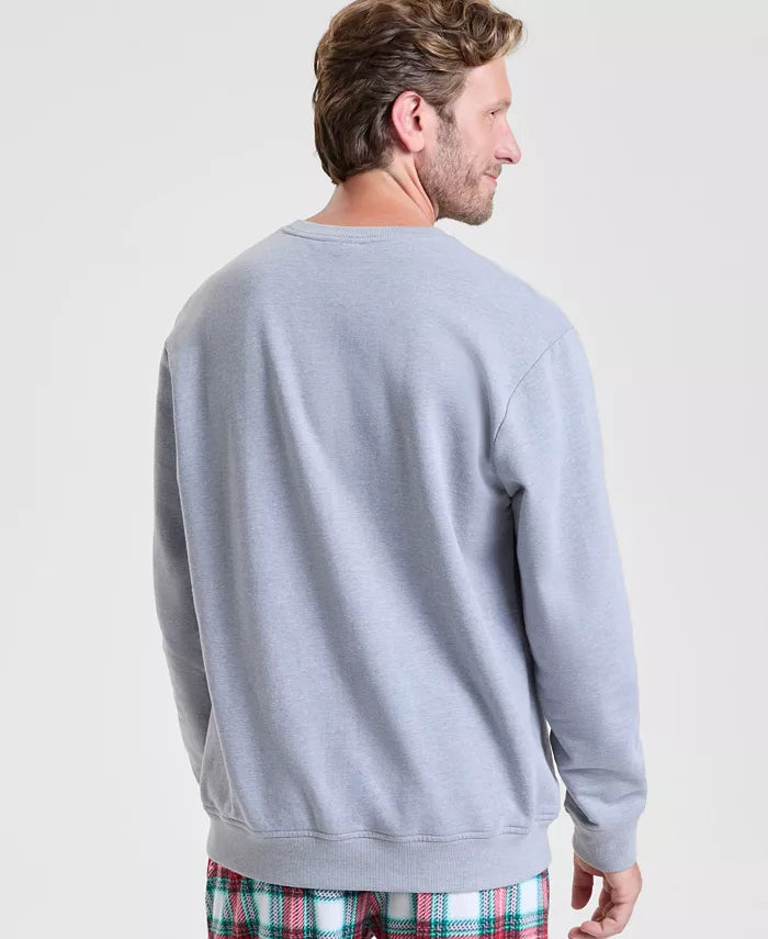 Crewneck Sweatshirt Plaid Appliqué Cotton-Blend Hip-Length
