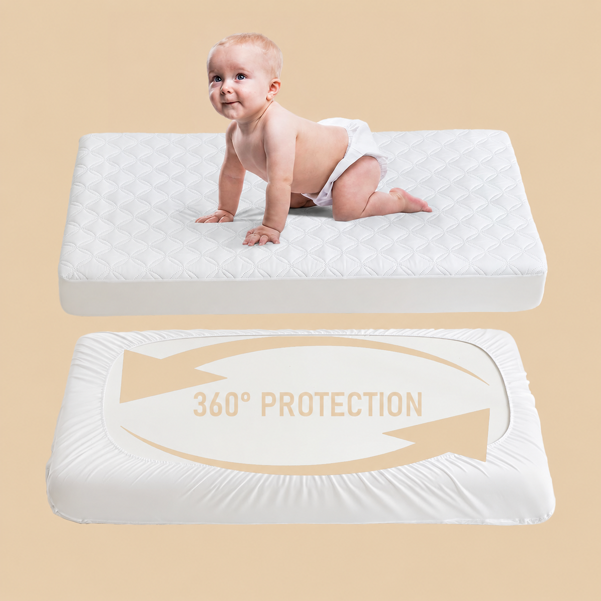 Crib Mattress Protector Waterproof & Noiseless Elastic Fitted Corners