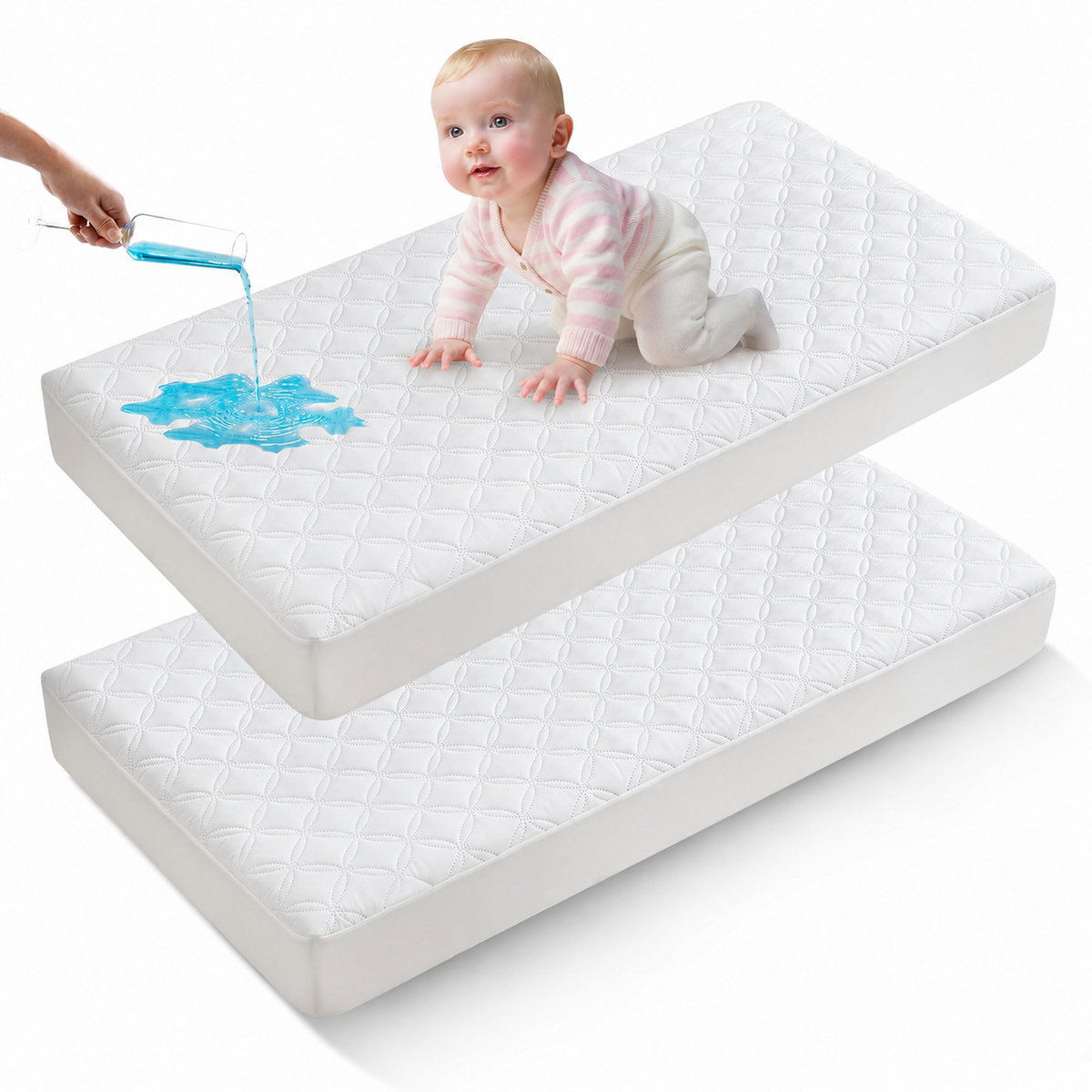 Crib Mattress Protector Waterproof & Noiseless Elastic Fitted Corners