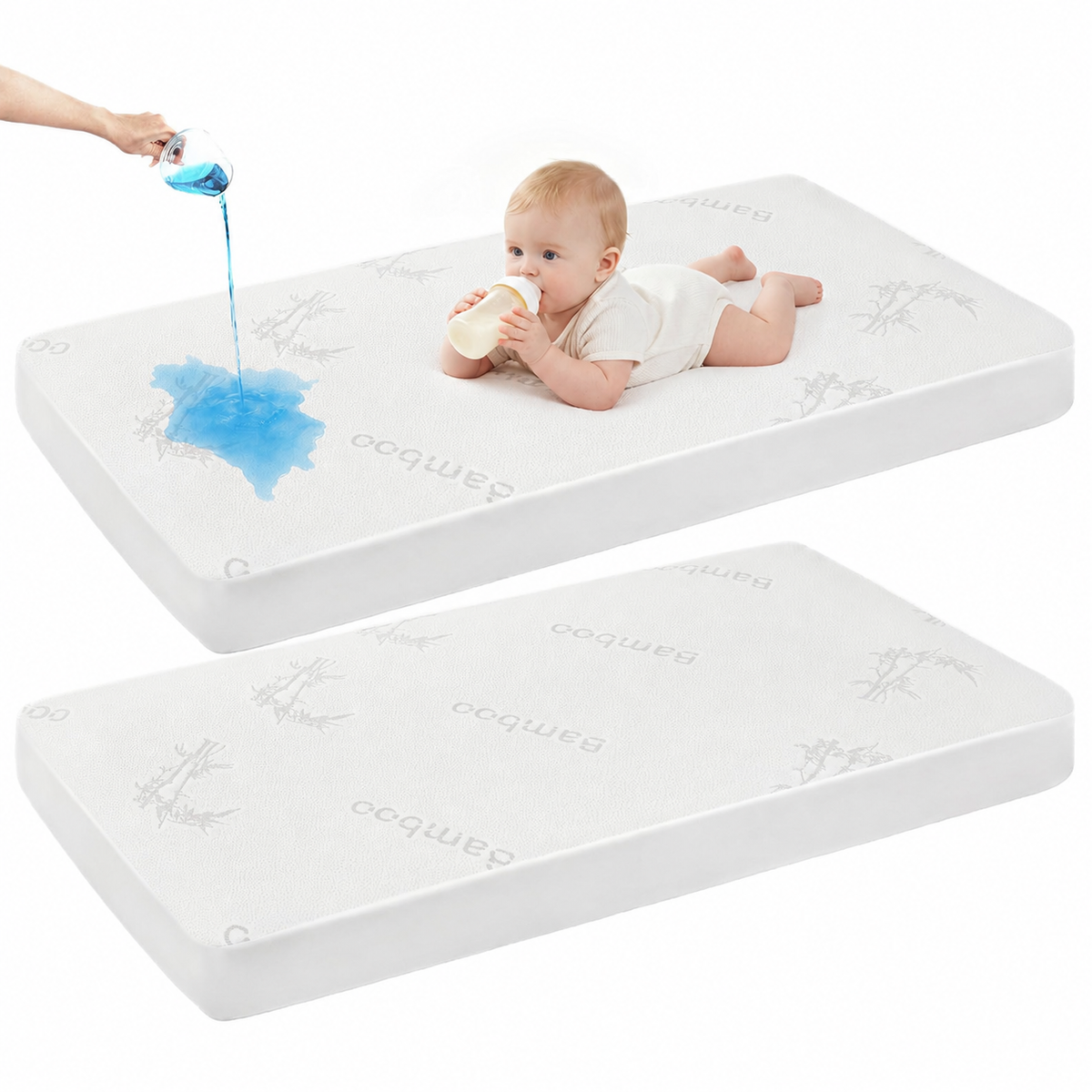 Crib Mattress Protector Waterproof & Noiseless Elastic Fitted Corners