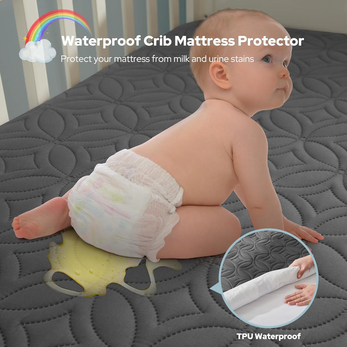 Crib Mattress Protector Waterproof & Noiseless Elastic Fitted Corners