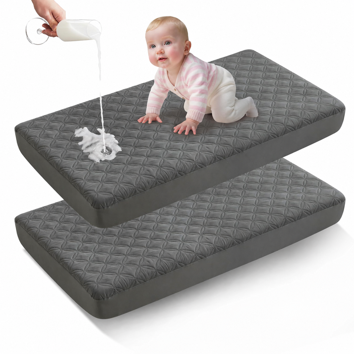 Crib Mattress Protector Waterproof & Noiseless Elastic Fitted Corners